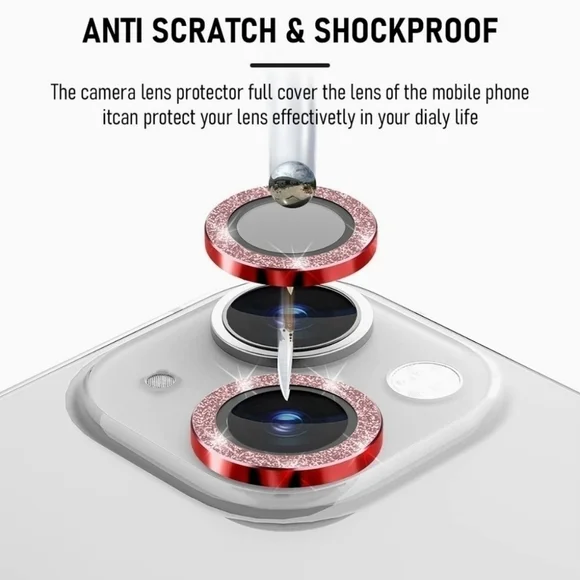 Camera lens tempered glass protector Glitter iPhone 14 iPhone 14 Plus Red - Picture 4 of 6